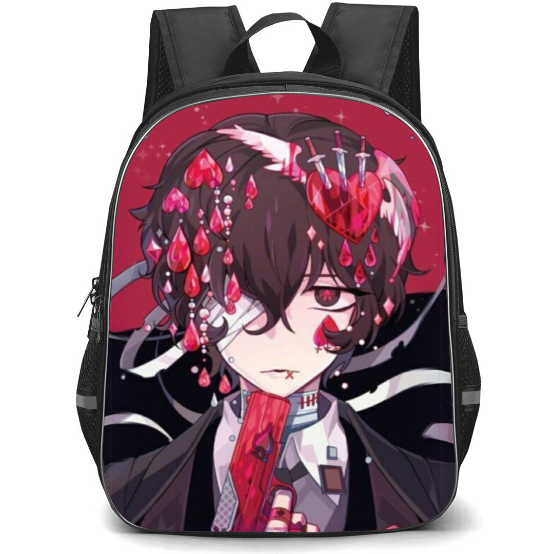 Bungo Stray Dogs Osamu Dazai Backpack Student Pack - Osamu Dazai Hold Gun Heart Portrait