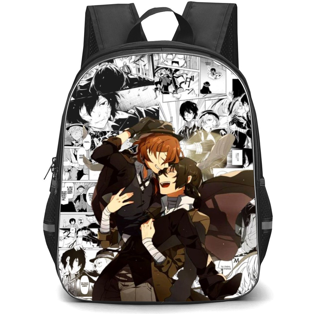 Bungo Stray Dogs Backpack Student Pack - Osamu And Chuya Laughing On Manga Background