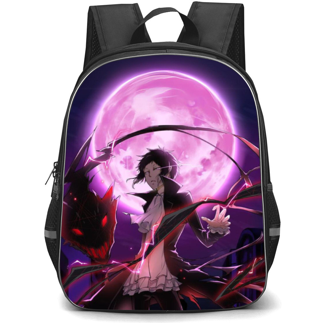 Bungo Stray Dogs Ryunosuke Akutagawa Backpack Student Pack - Ryunosuke Akutagawa Fierce Power Portrait Moon Background