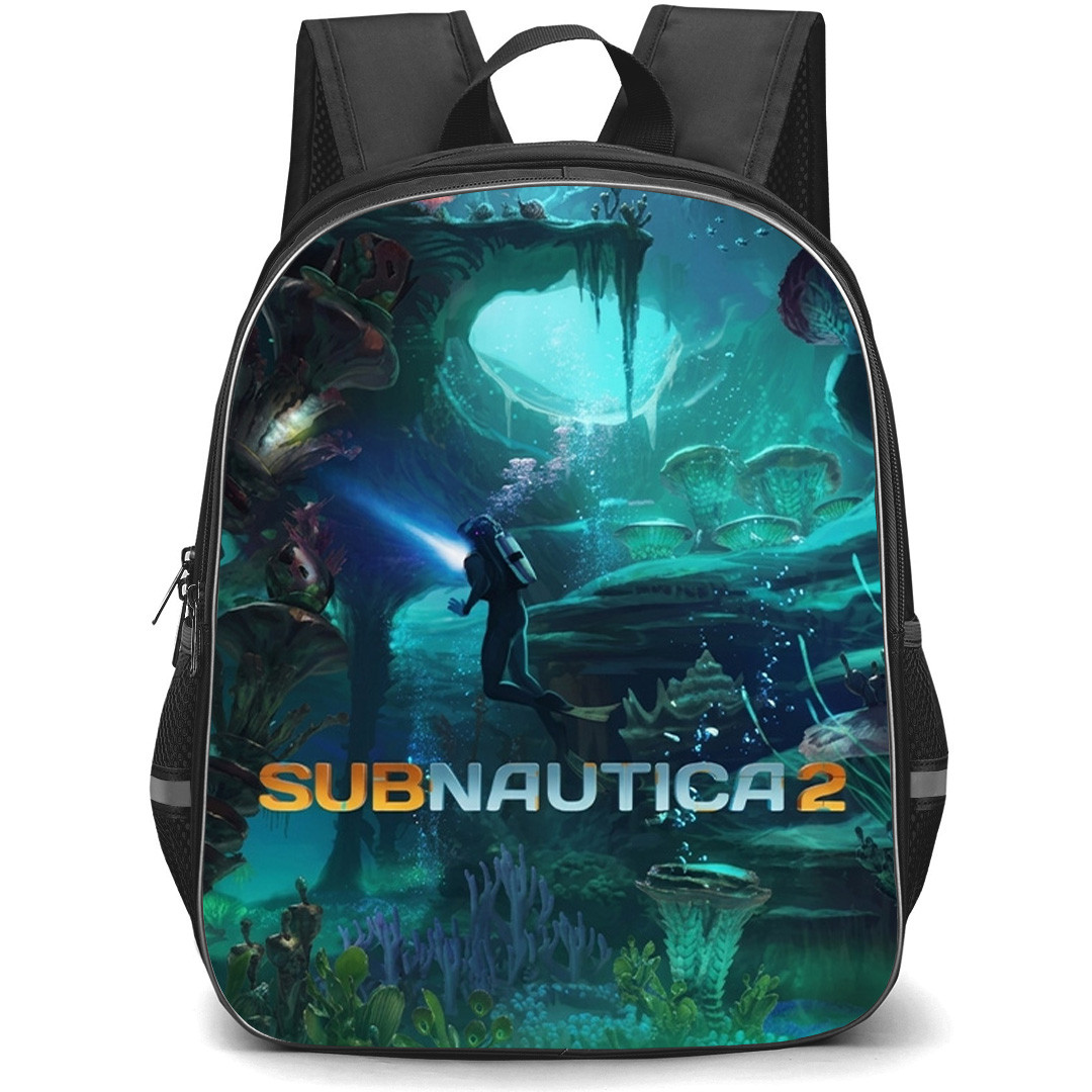 Subnautica Backpack School Bag StudentPack - Subnautica 2 Underwater Cave Diver Ocean Adventure Poster