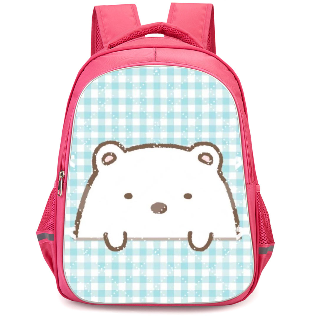 Sumikko Gurashi Shirokuma Backpack StudentPack - Shirokuma Half Face On Blue Check Background