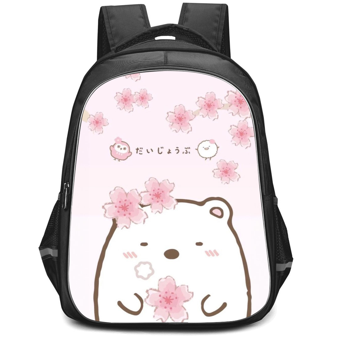 Sumikko Gurashi Shirokuma Backpack StudentPack - Shirokuma On Pink Flower Background