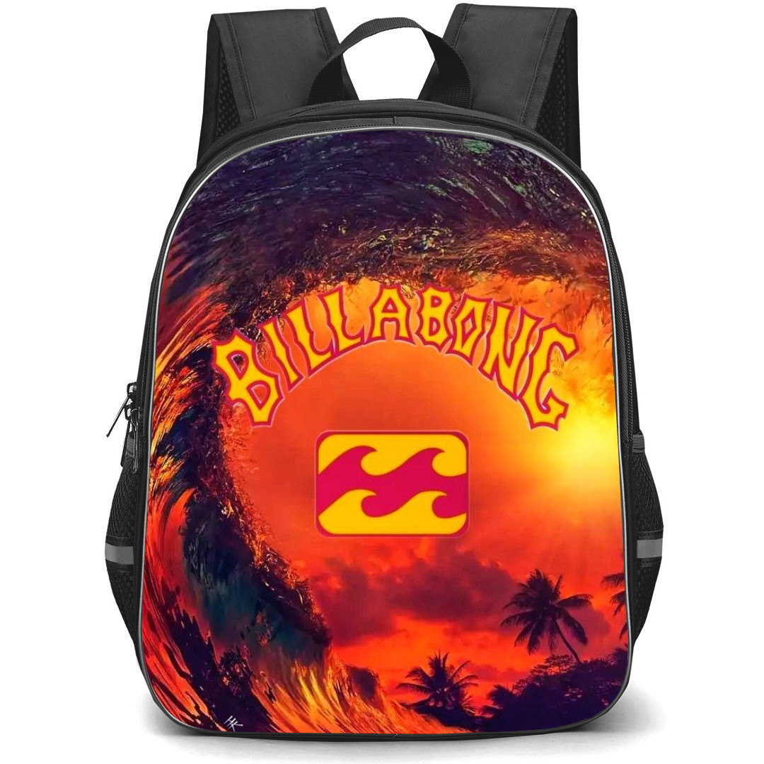 Surfing Billabong Backpack StudentPack - Surfing Billabong Logo On Sunset Orange Wave Background