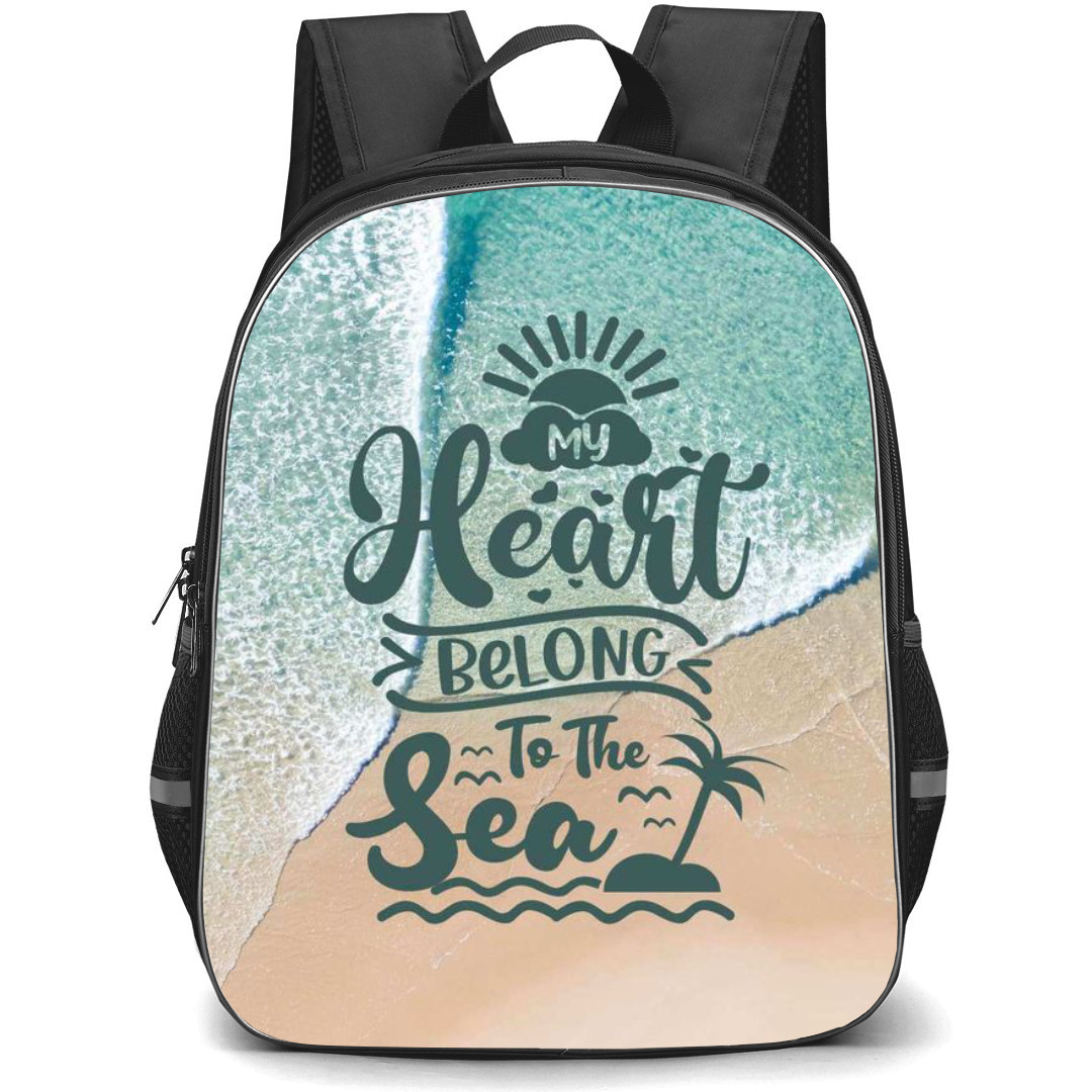 Surfing Backpack StudentPack - Surfing Quotes My Heart Belong To The Sea On Beach Background