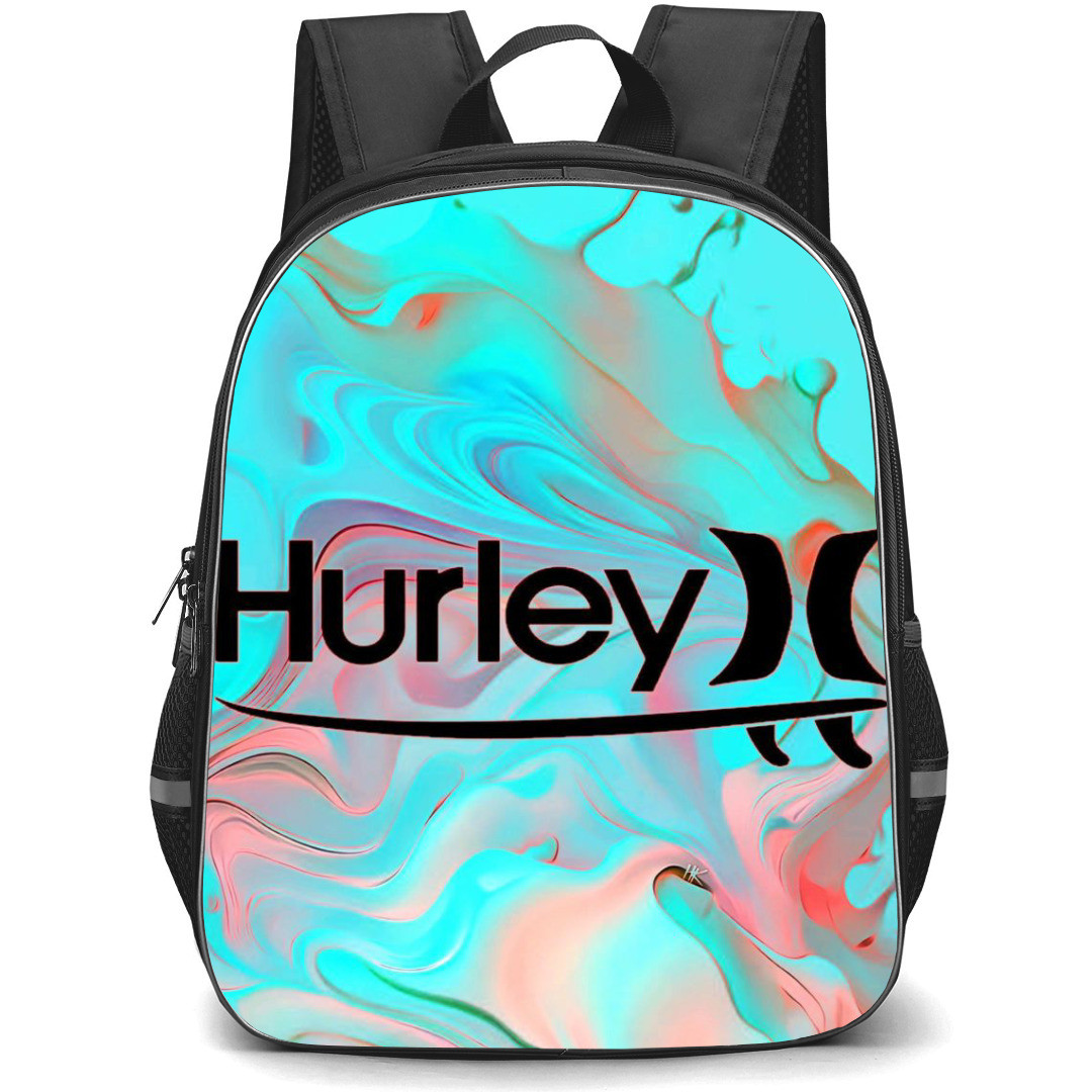 Surfing Hurley Backpack StudentPack - Surfing Hurley Logo On Cyan Abstract Paint Splash Poster