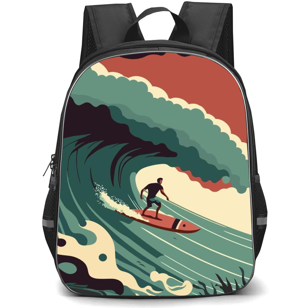 Surfing Backpack StudentPack - Surfing Man Surfing On Big Wave Minimalist Art Poster
