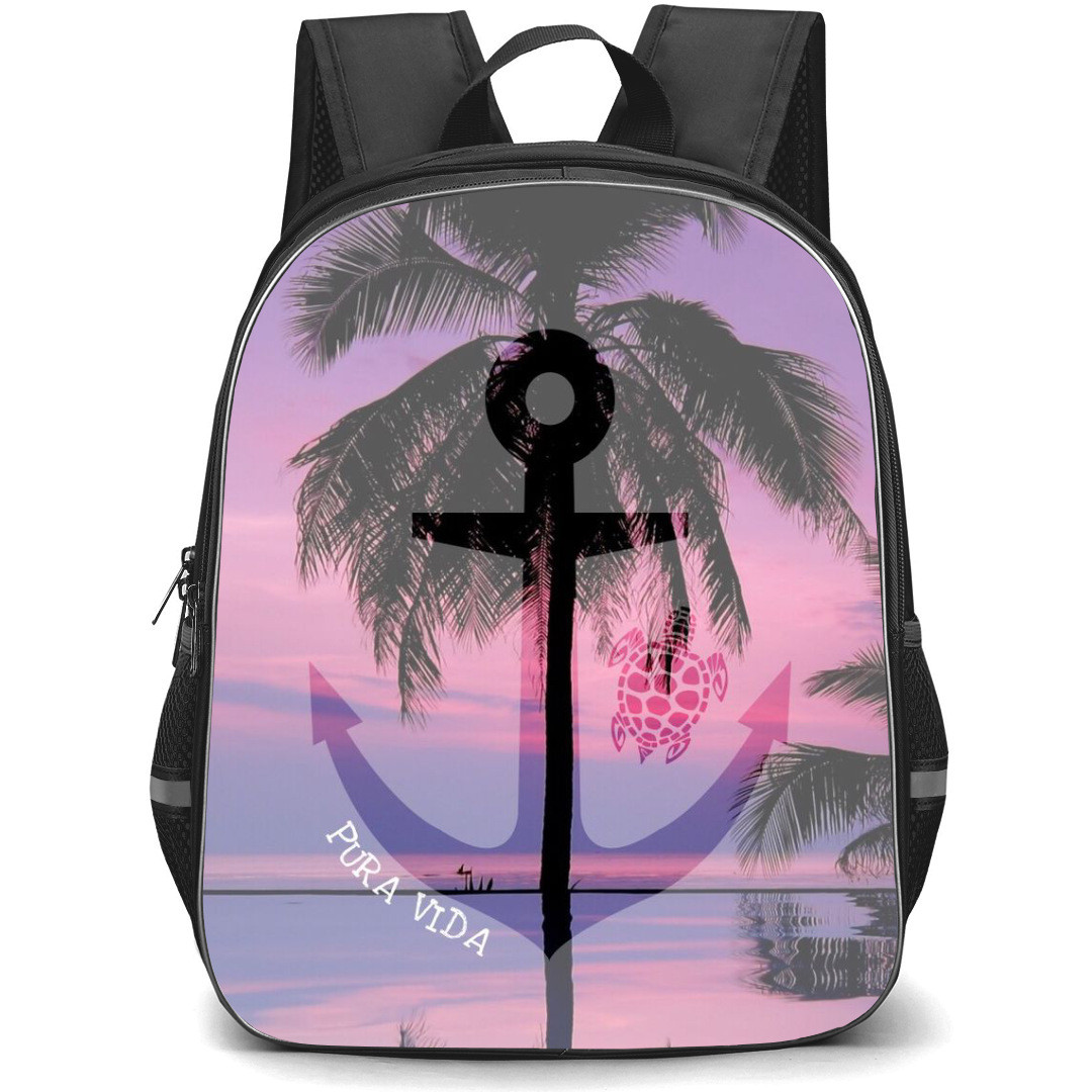 Surfing Pura Vida Backpack StudentPack - Surfing Pura Vida Anchor On Pink Background