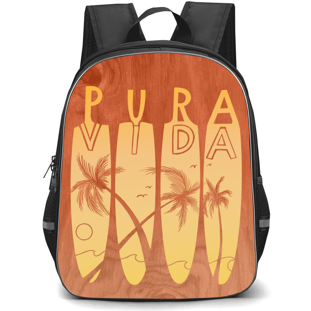 Surfing Pura Vida Backpack StudentPack - Surfing Pura Vida Beach Illustration On Surfing Board Poster