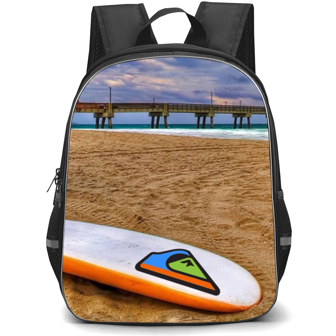 Surfing Quiksilver Backpack StudentPack - Surfing Quiksilver Beach Teal Background Poster