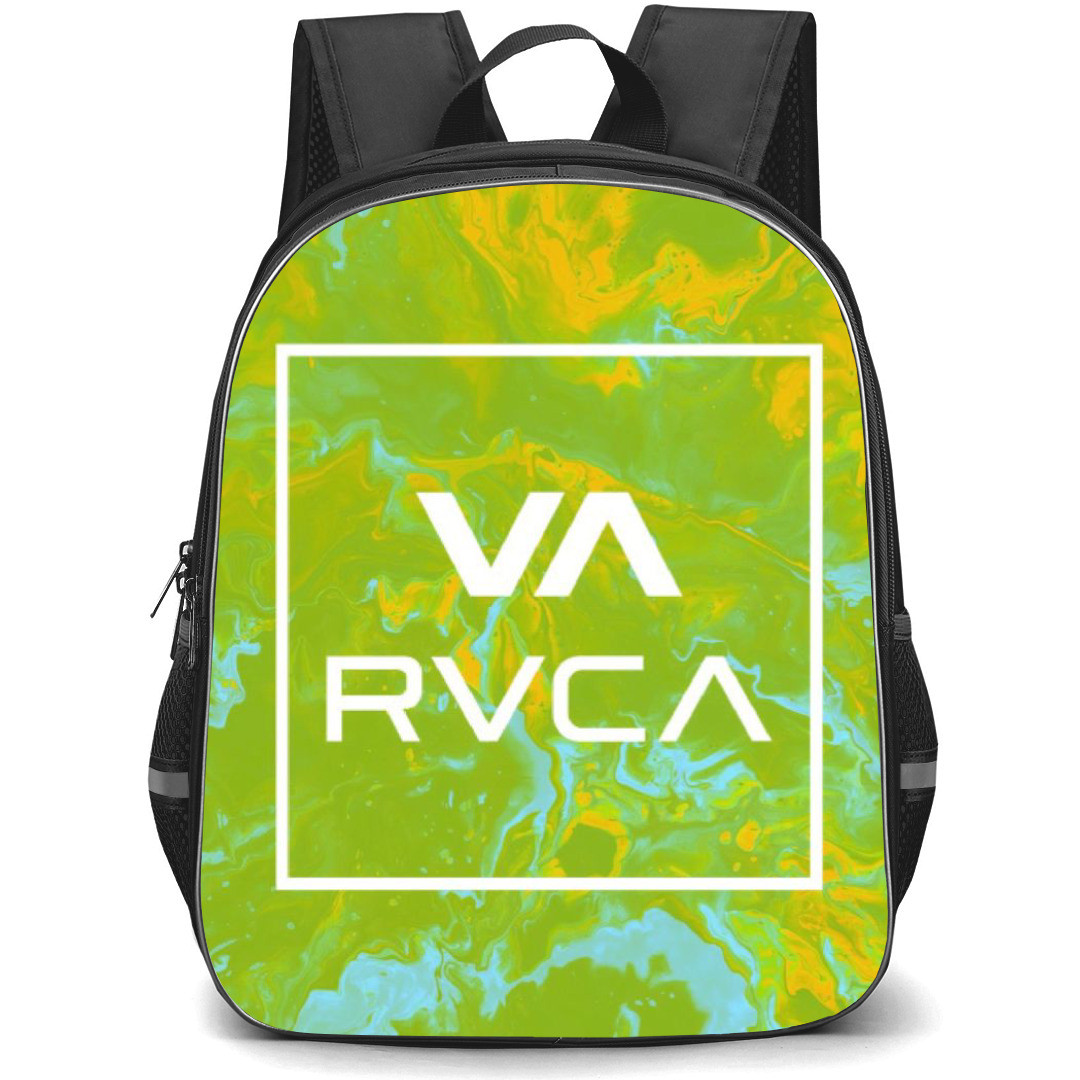Surfing RVCA Backpack StudentPack - Surfing RVCA Logo On Abstract Yellow Green Liquid Background