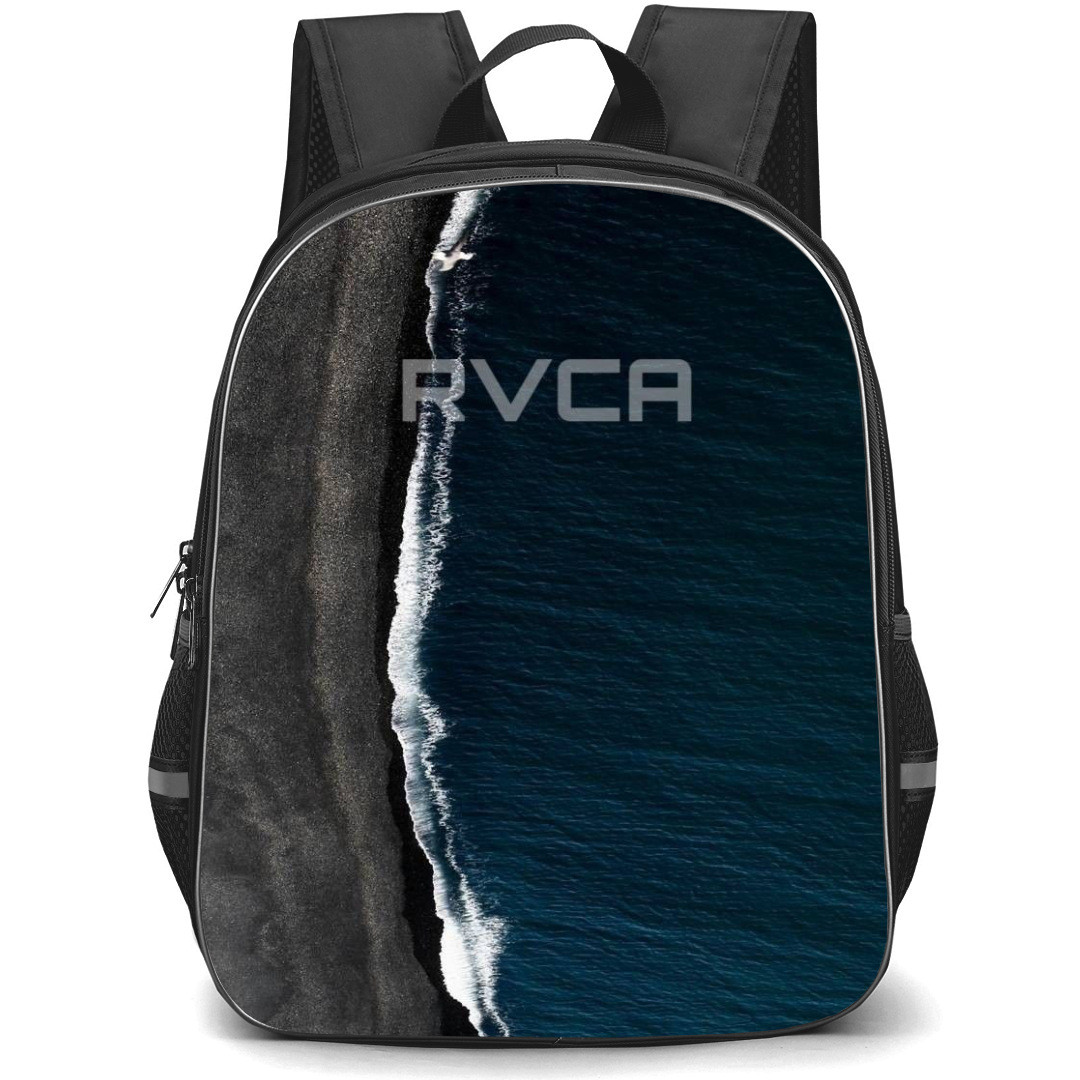 Surfing RVCA Backpack StudentPack - Surfing RVCA Logo On Beach Aerial View Background