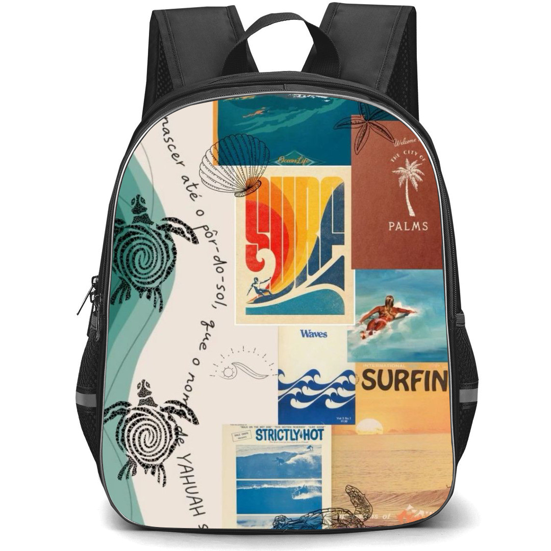 Surfing Backpack StudentPack - Surfing Summer Beach Turtle Surfing Collage Poster