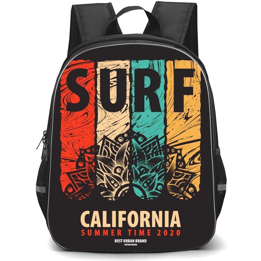 Surfing Backpack StudentPack - Surfing Surf California Summer Time 2020 Illustration Art On Black Background