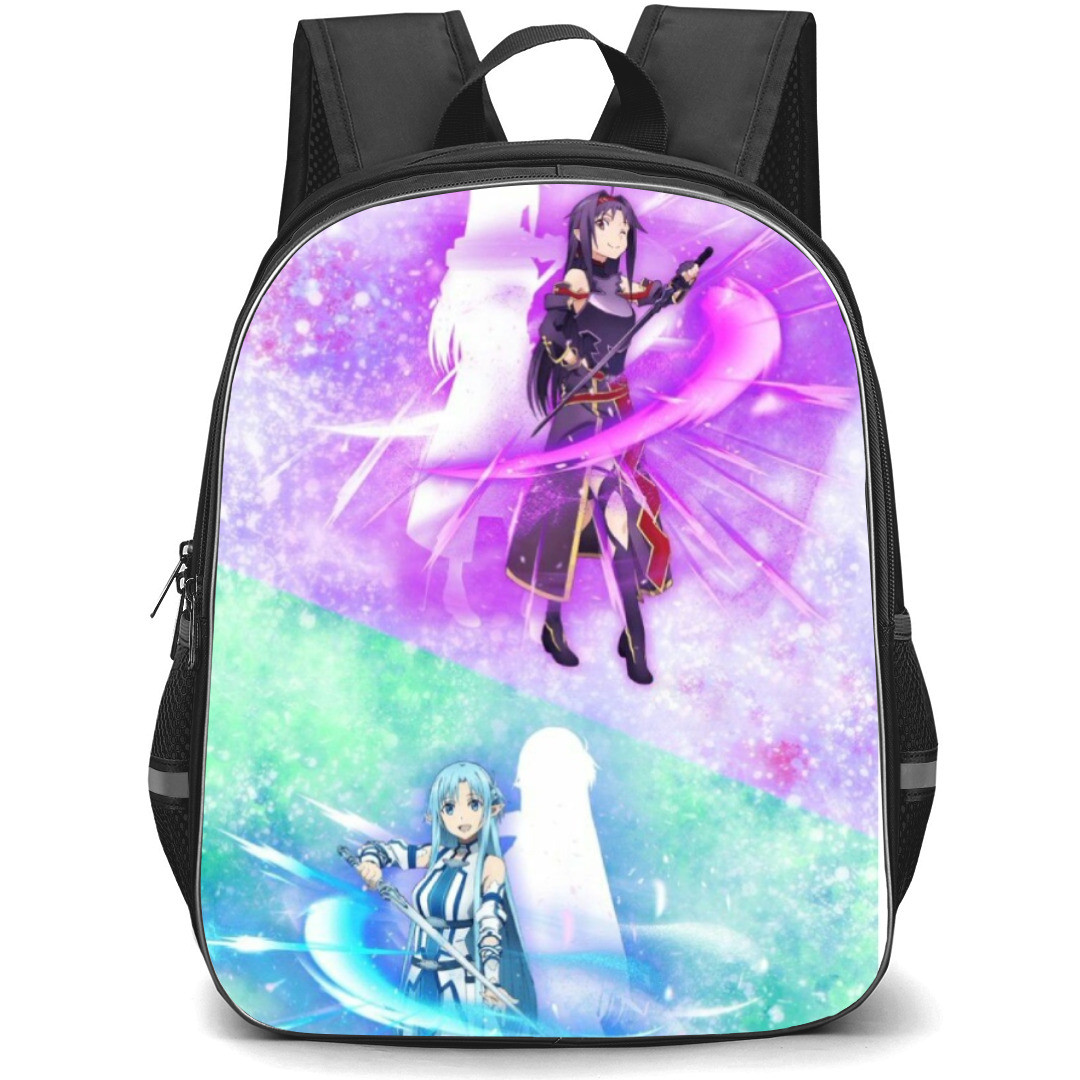 Sword Art Online Asuna & Yuuki Backpack Student Pack - Asuna & Yuuki Violet and Blue Splash Background