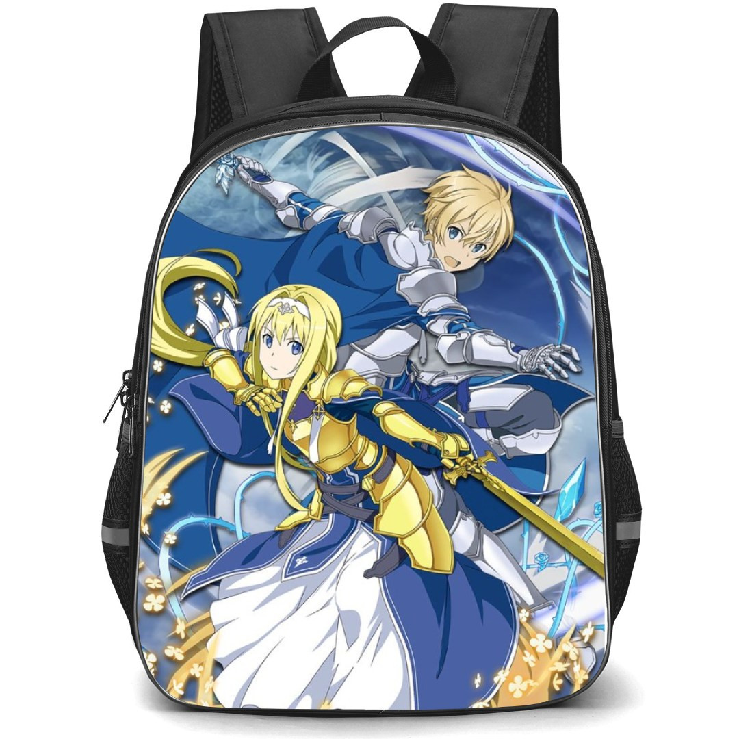 Sword Art Online Eugeo & Alice Zuberg Backpack Student Pack - Eugeo & Alice Zuberg Attacking Blue Background