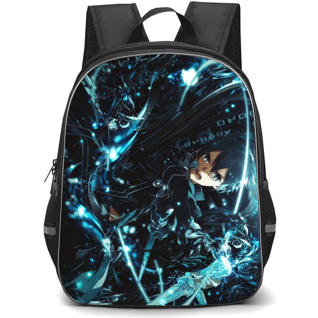 Sword Art Online Kirito Backpack Student Pack - Kirito With Powers Neon Blue Black Background