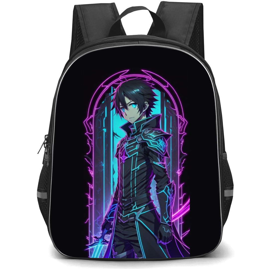 Sword Art Online Kirito Backpack Student Pack - Kirito Standing Pose Neon Background
