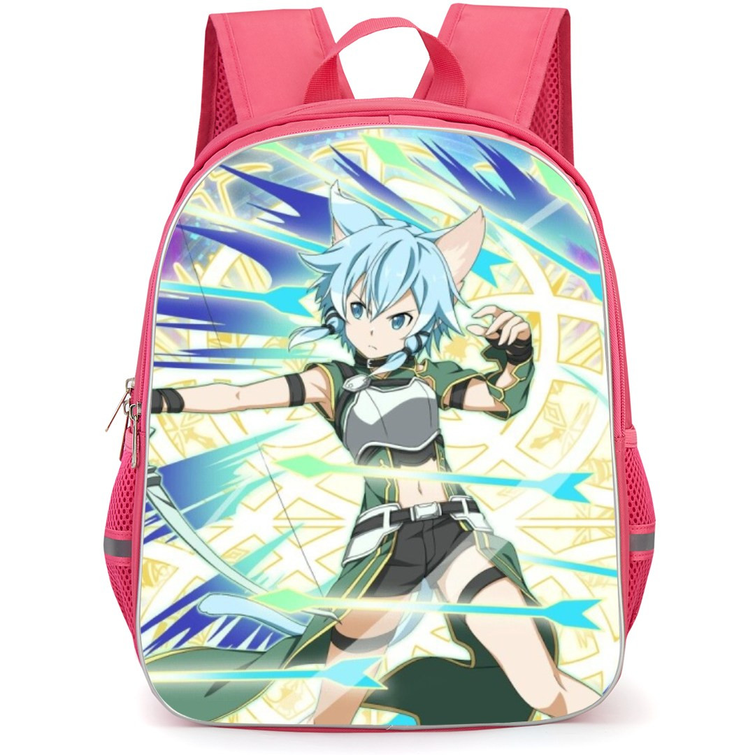Sword Art Online Sinon Backpack Student Pack - Sinon Attacking Blue Green Flare Background