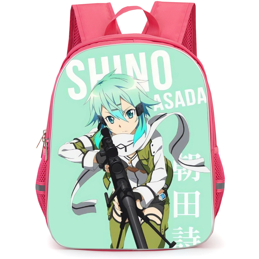 Sword Art Online Sinon Backpack Student Pack - Sinon Holding Weapon Aqua Background