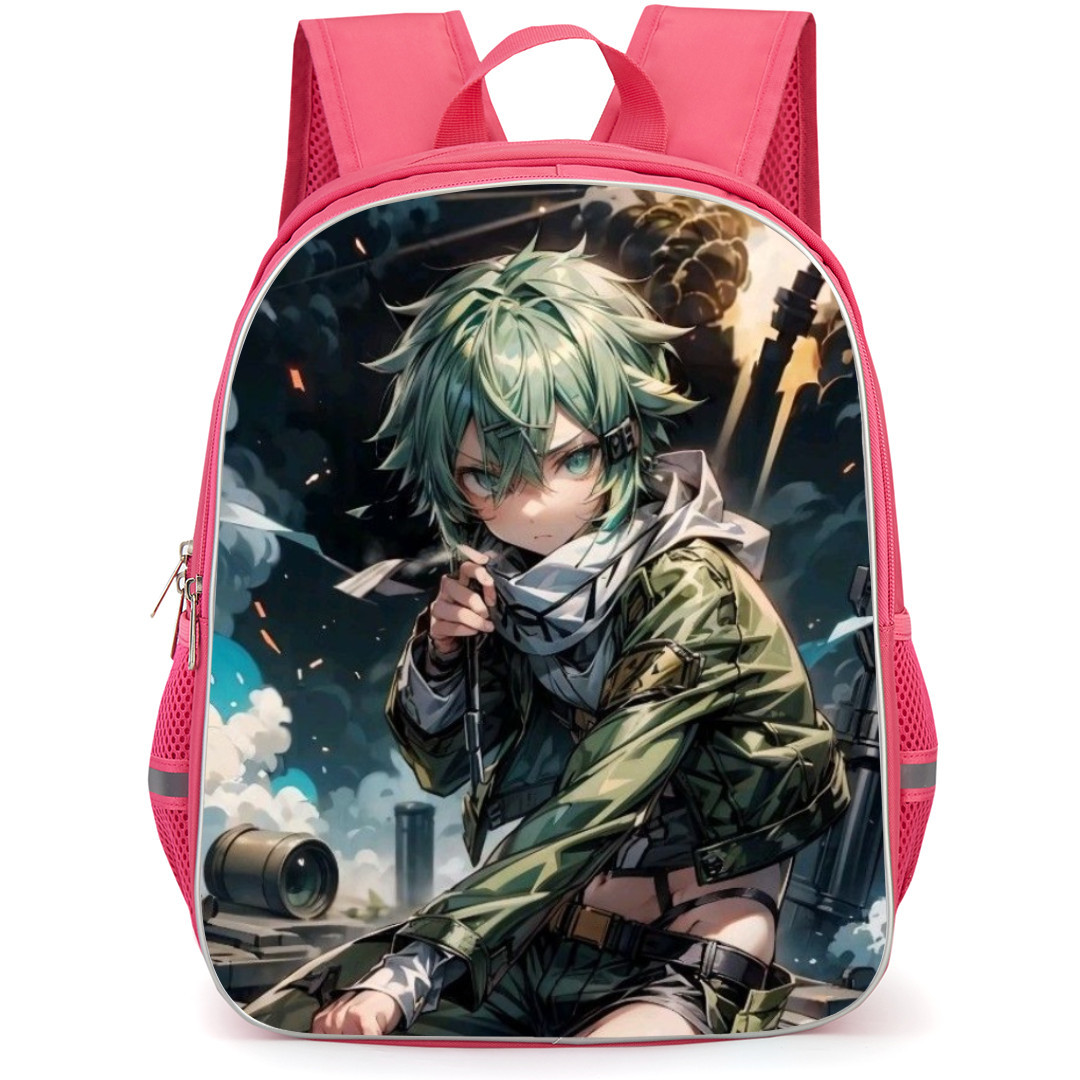 Sword Art Online Sinon Backpack Student Pack - Sinon Kneeling Battle Background