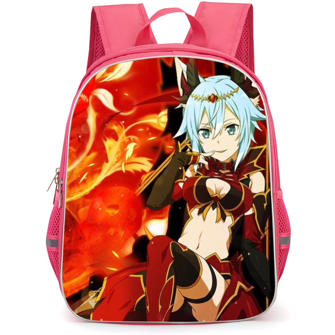 Sword Art Online Sinon Backpack Student Pack - Sinon Smiling Sitting Red Flare Background