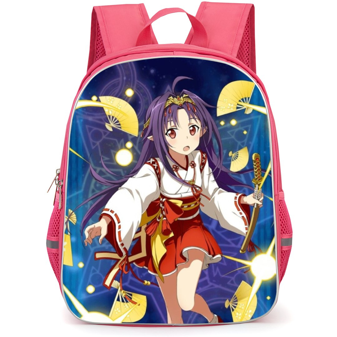 Sword Art Online Yuuki Konno Backpack Student Pack - Yuuki Konno Holding Weapon Yellow Fans Background
