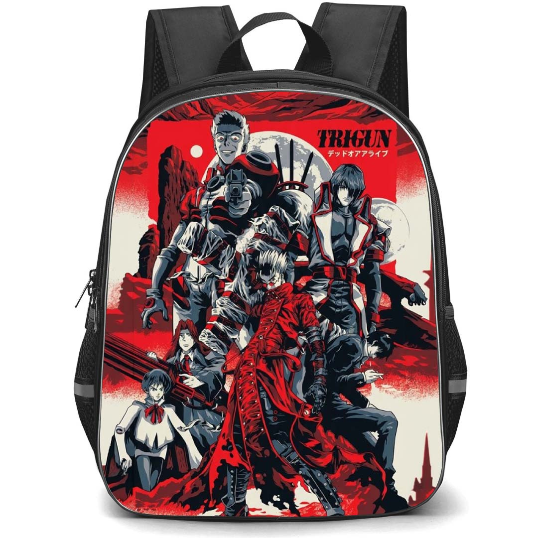 Trigun Stargaze Backpack School Bag StudentPack - Trigun Stargaze Characters Fierce Red Monochrome Poster