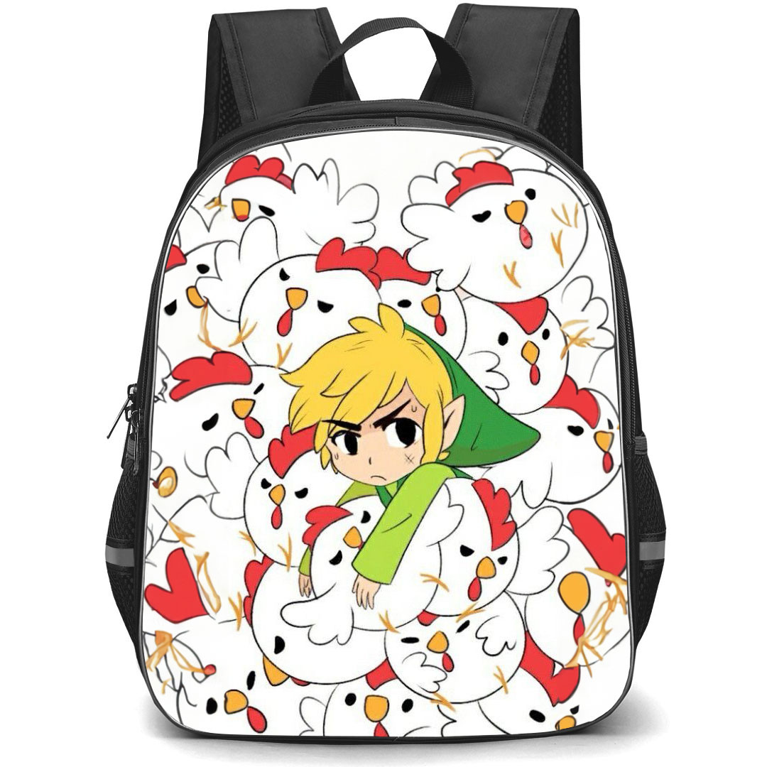 The Legend Of Zelda Link Backpack StudentPack - Link Surrended By Chickens