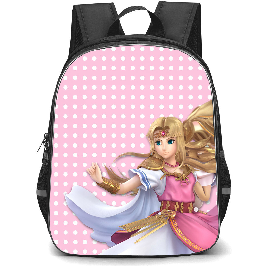 The Legend Of Zelda Princess Zelda Backpack StudentPack - Princess Zelda 3D On Pink Dotted Background