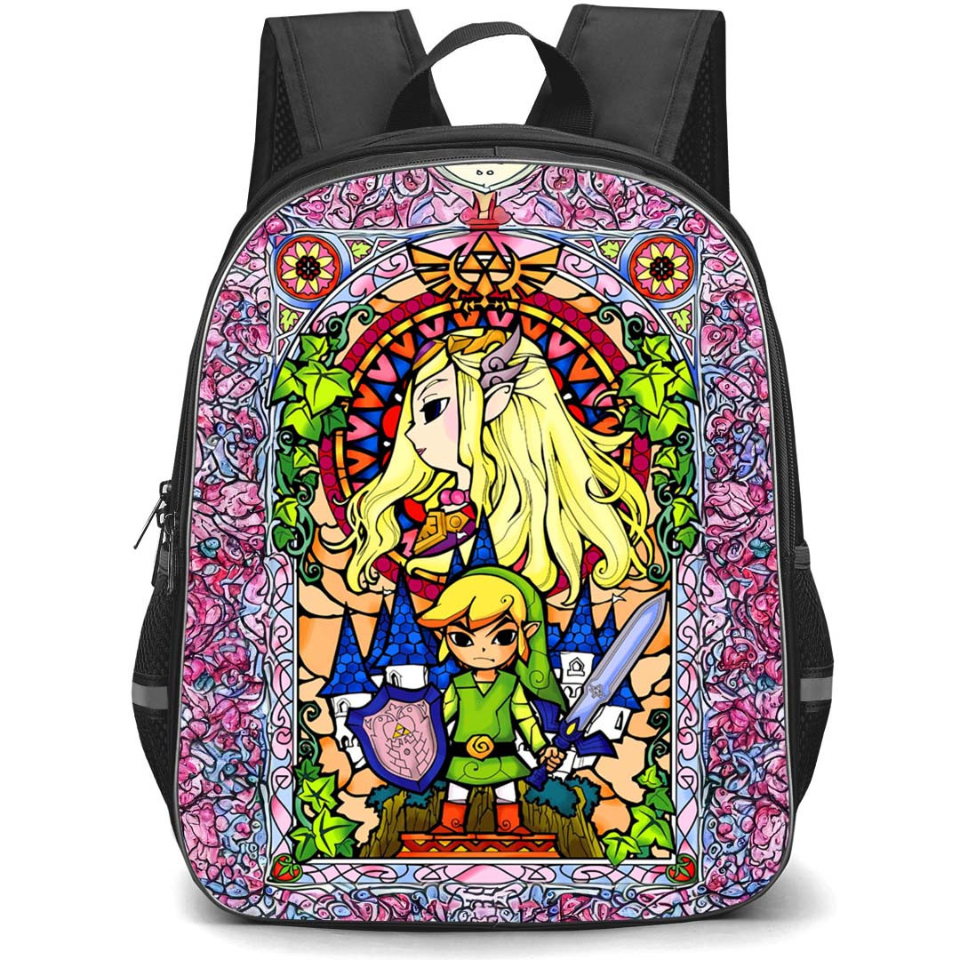 The Legend Of Zelda Backpack StudentPack - Princess Zelda And Link Stained Glass