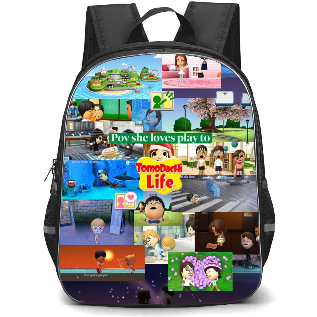 Tomodachi Life Backpack School Bag StudentPack - Tomodachi Life She Loves To Play Collage Poster