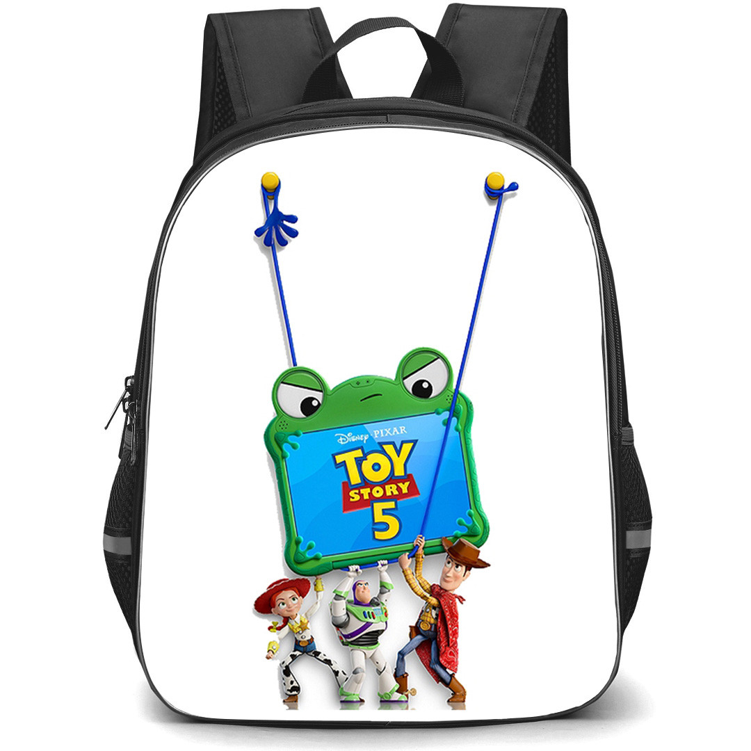 Toy Story 5 Backpack School Bag StudentPack - Toy Story 5 Woody Buzz Jessie Lifting Frog Tablet Poster