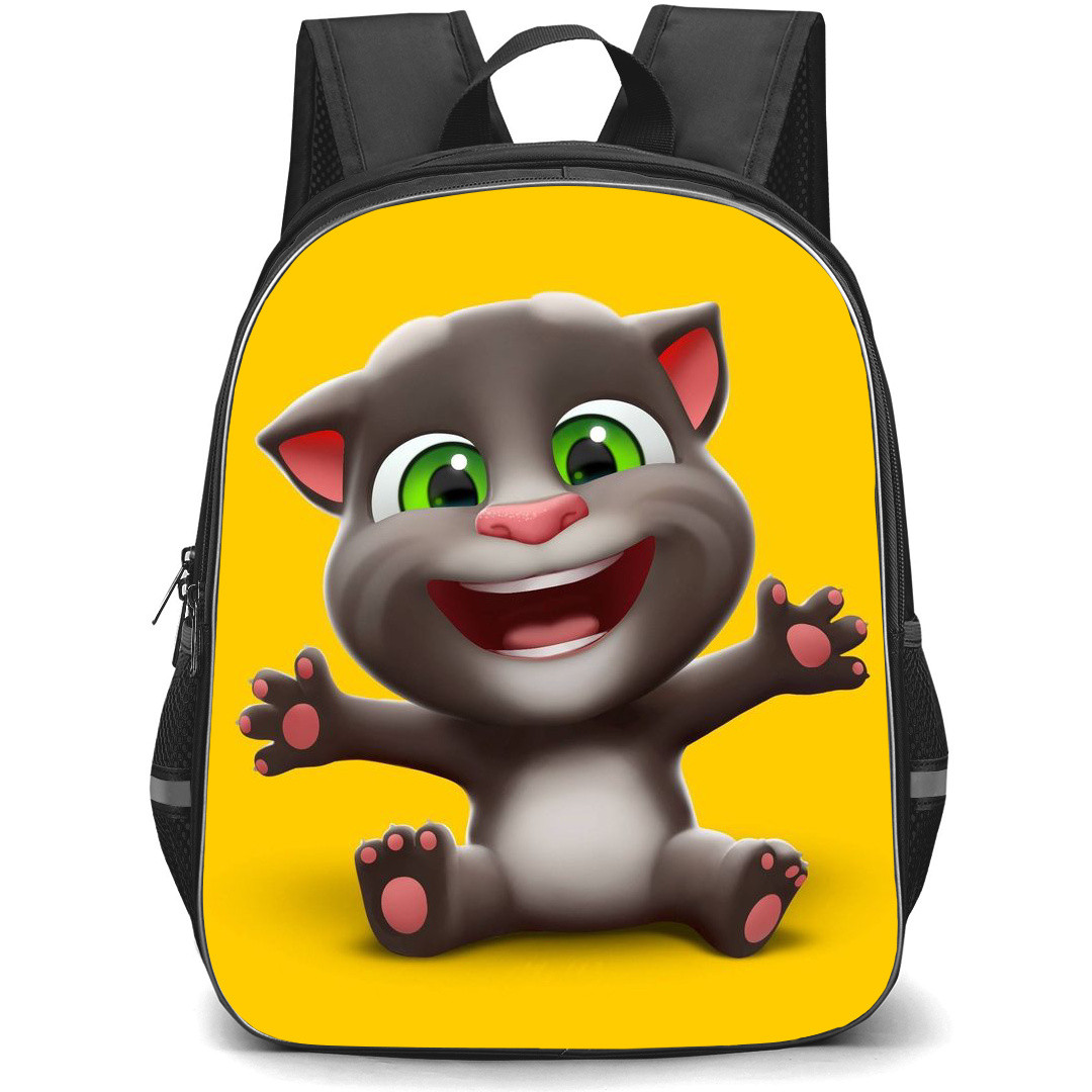 Talking Tom Backpack StudentPack - Talking Tom Laughting And Sitting On Yellow Background