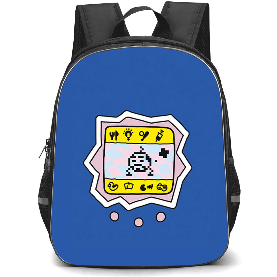 Tamagotchi Oyajitchi Backpack School Bag StudentPack - Oyajitchi Minimal Pixel Pet Sticker On Blue Background