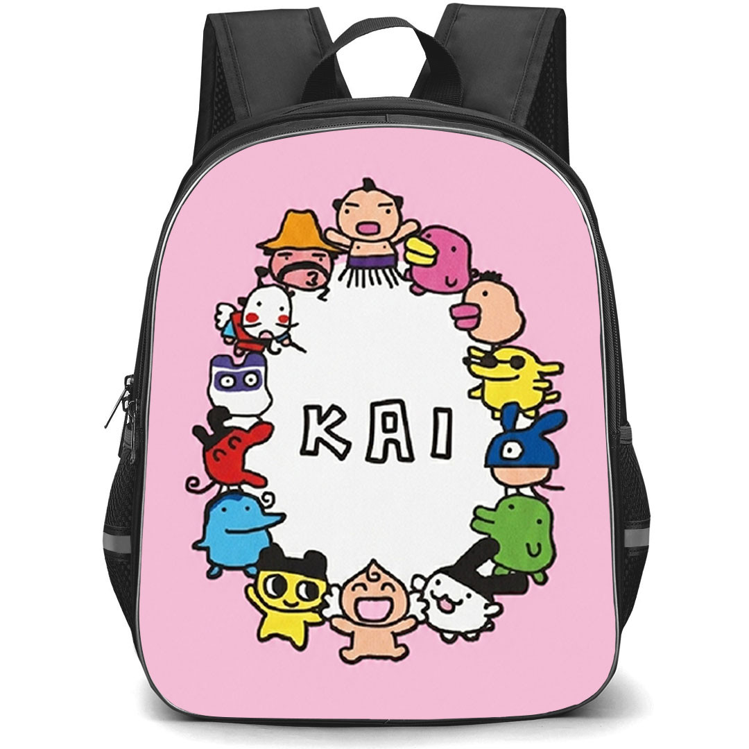 Tamagotchi Backpack School Bag StudentPack - Tamagotchi Kai Cartoon Crew On Pink Background