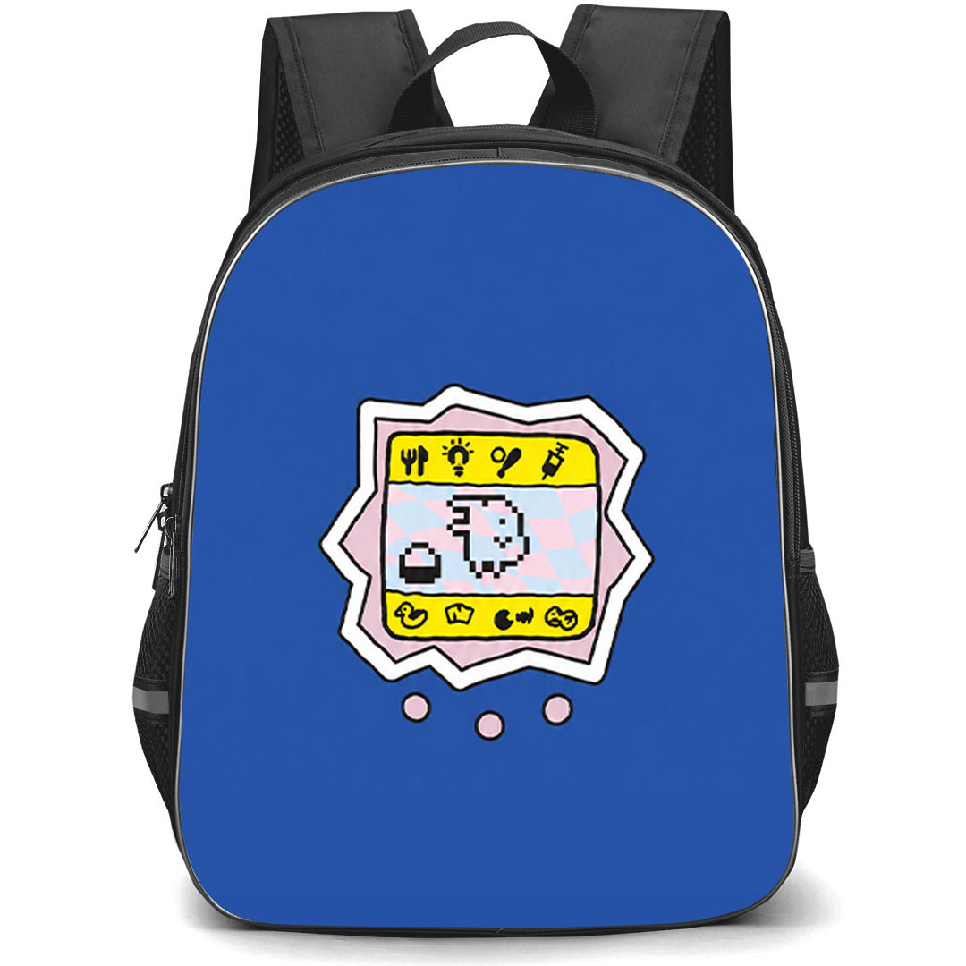 Tamagotchi Kuchipatchi Backpack School Bag StudentPack - Kuchipatchi Minimal Pixel Pet Sticker On Blue Background