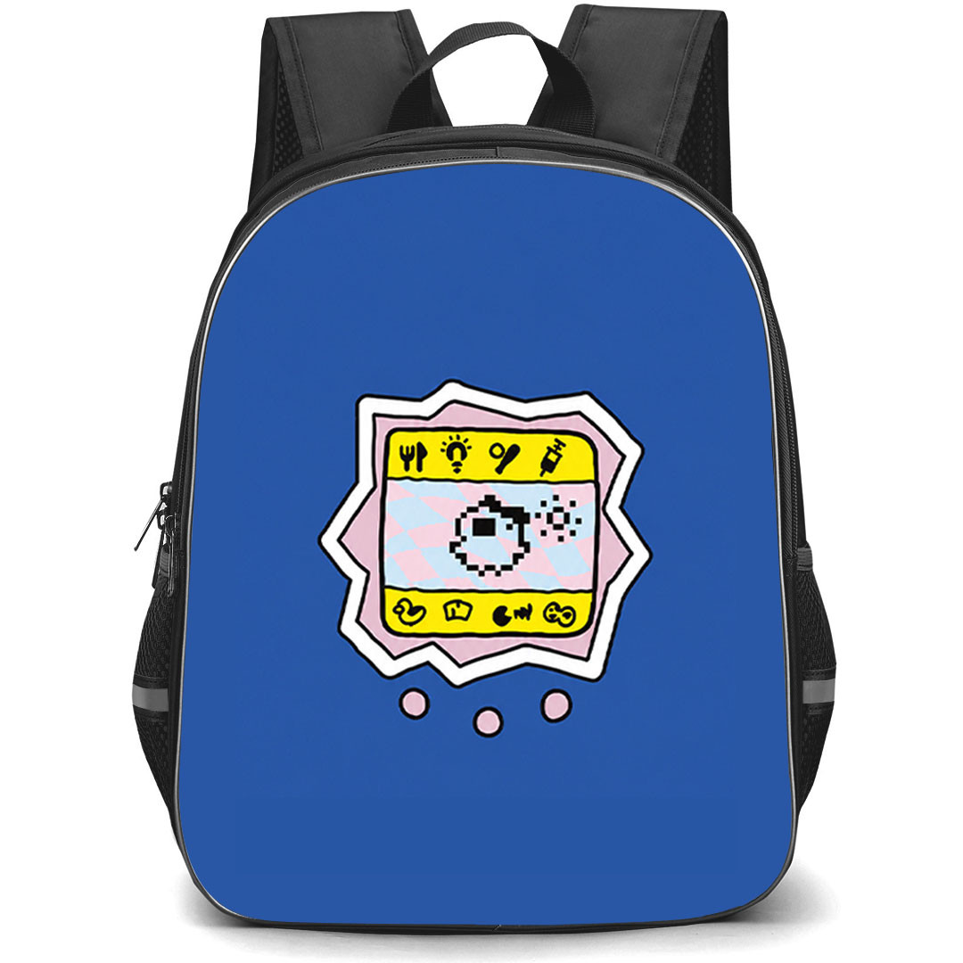 Tamagotchi Mametchi Backpack School Bag StudentPack - Mametchi Minimal Pixel Pet Sticker On Blue Background