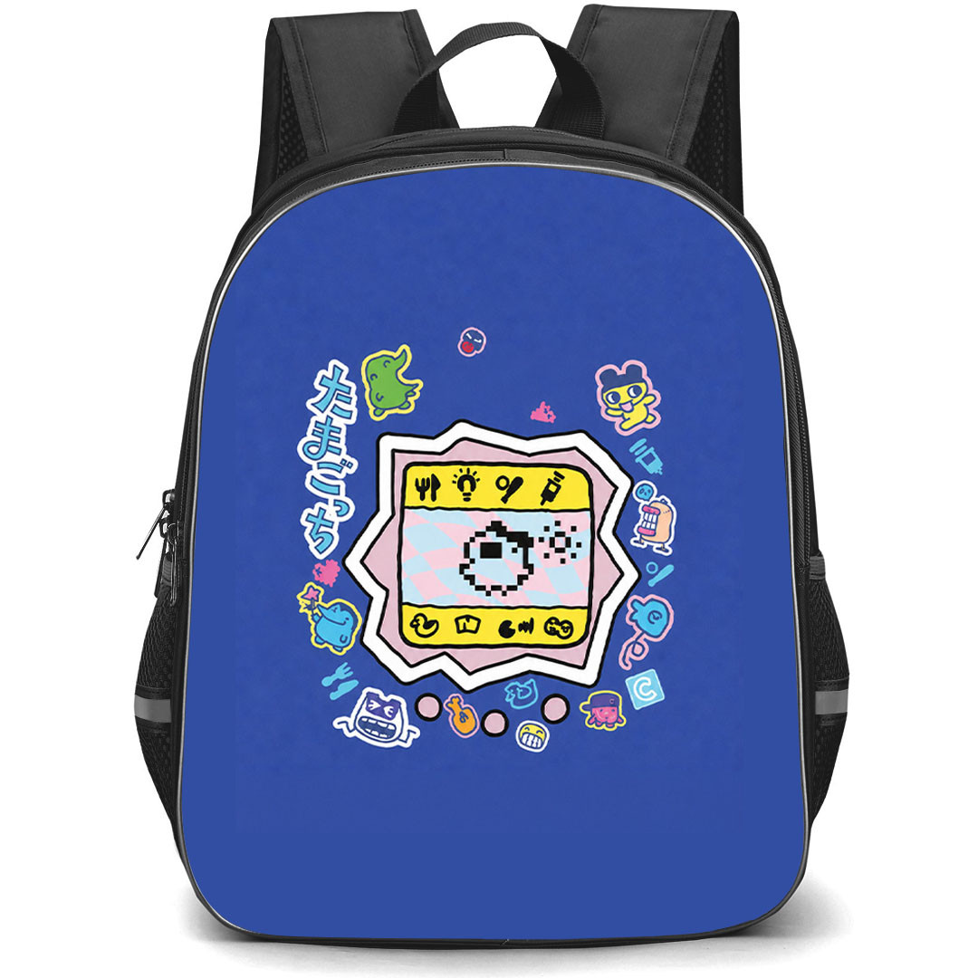 Tamagotchi Backpack School Bag StudentPack - Tamagotchi Pixel Pet Sticker On Blue Background