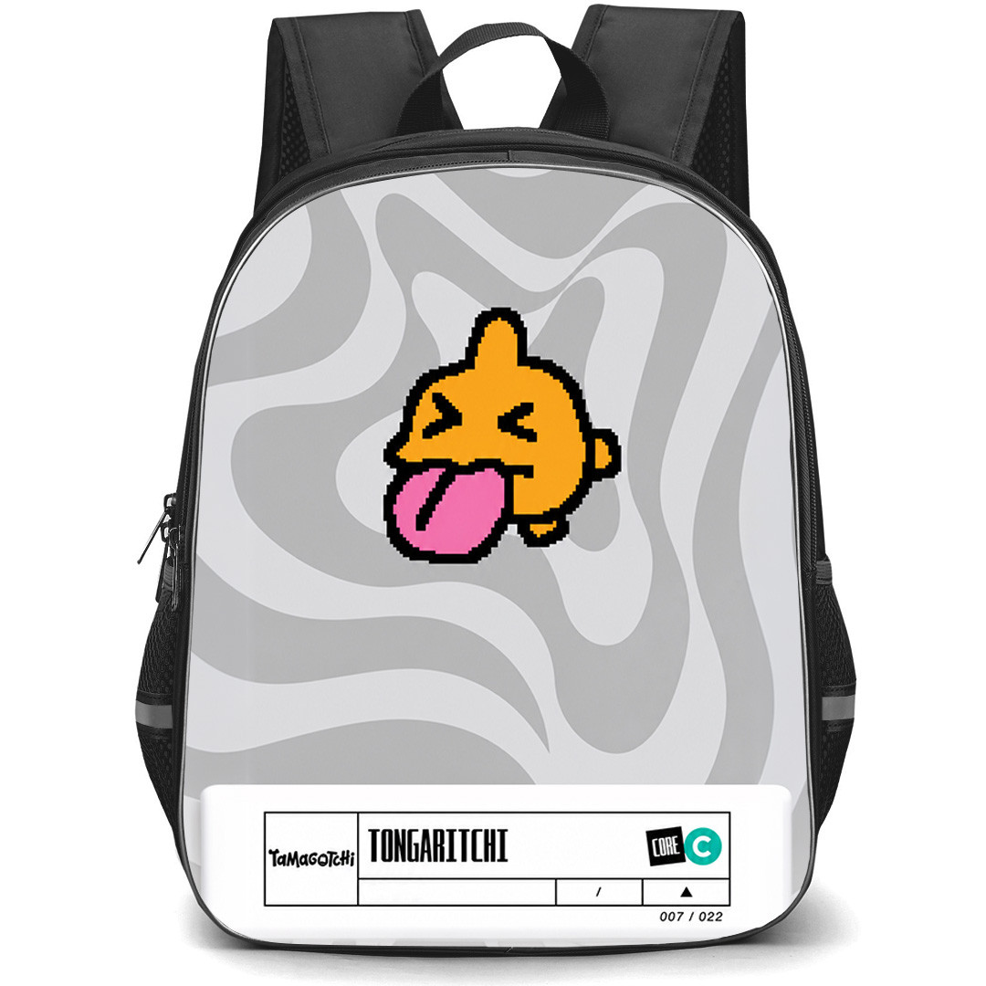 Tamagotchi Tongaritchi Backpack School Bag StudentPack - Tongaritchi Cute Orange Virtual Pet Character Poster