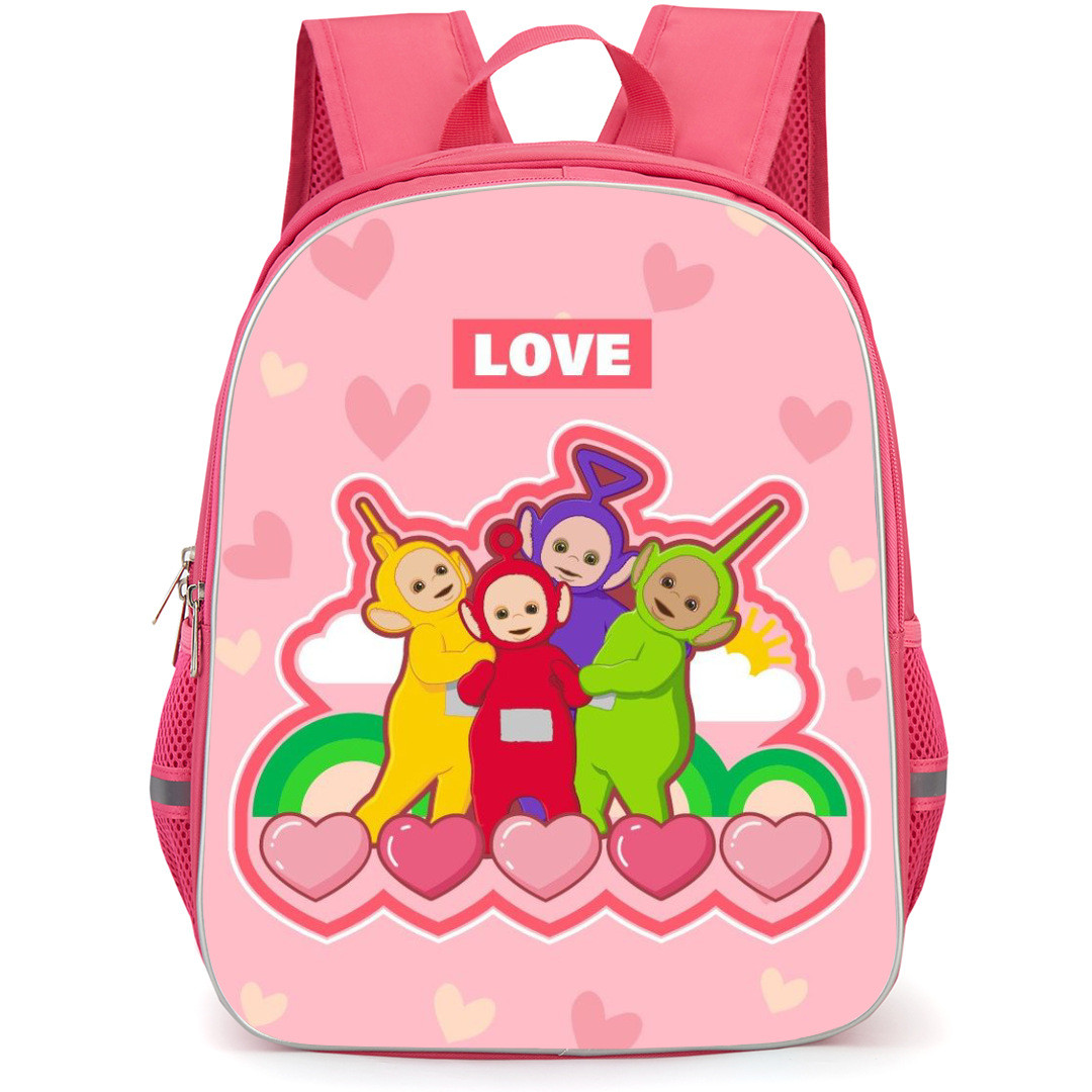 Teletubbies Backpack StudentPack - Teletubbies Love Hearts Pink Background