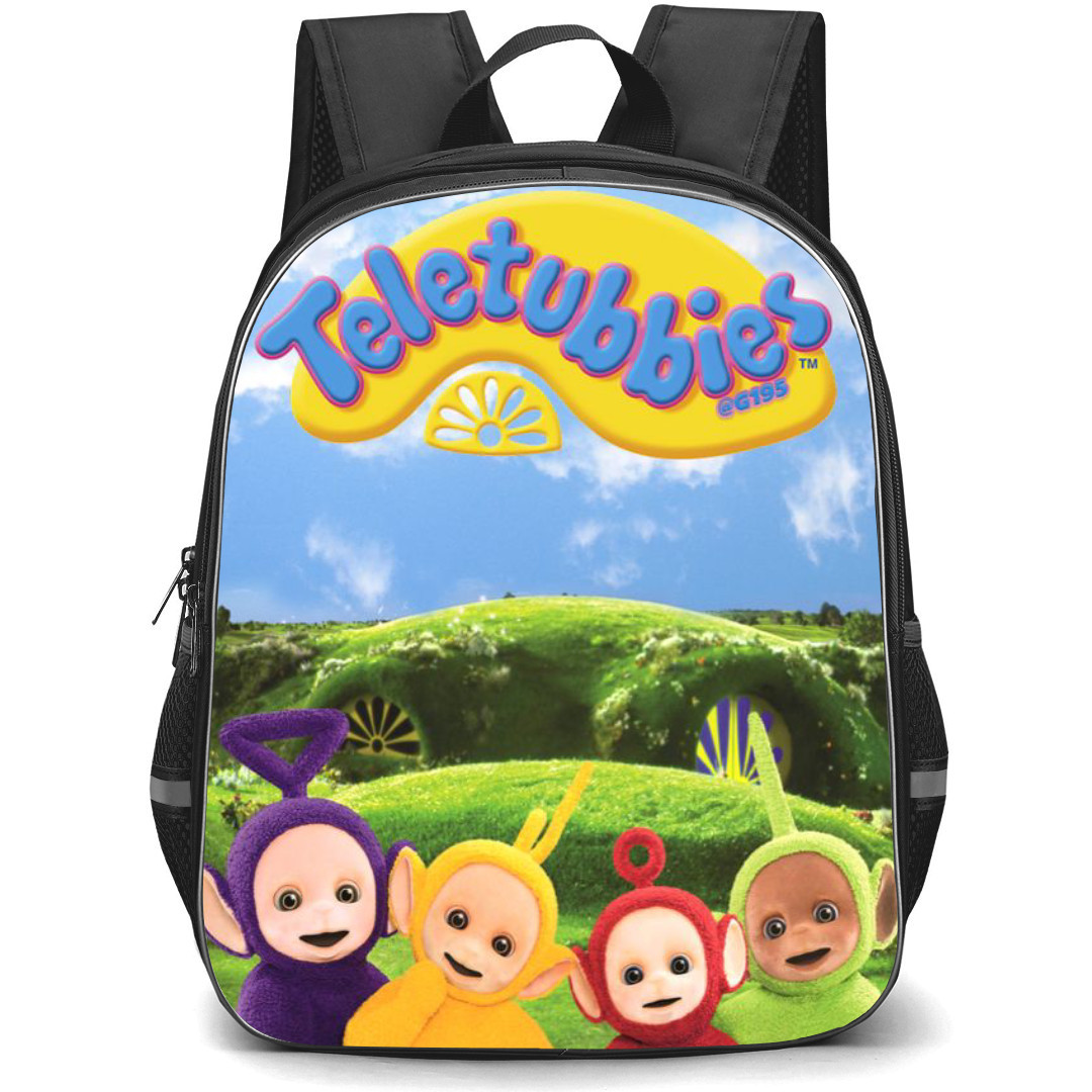 Teletubbies Backpack StudentPack - Teletubbies Standing Outside House Background