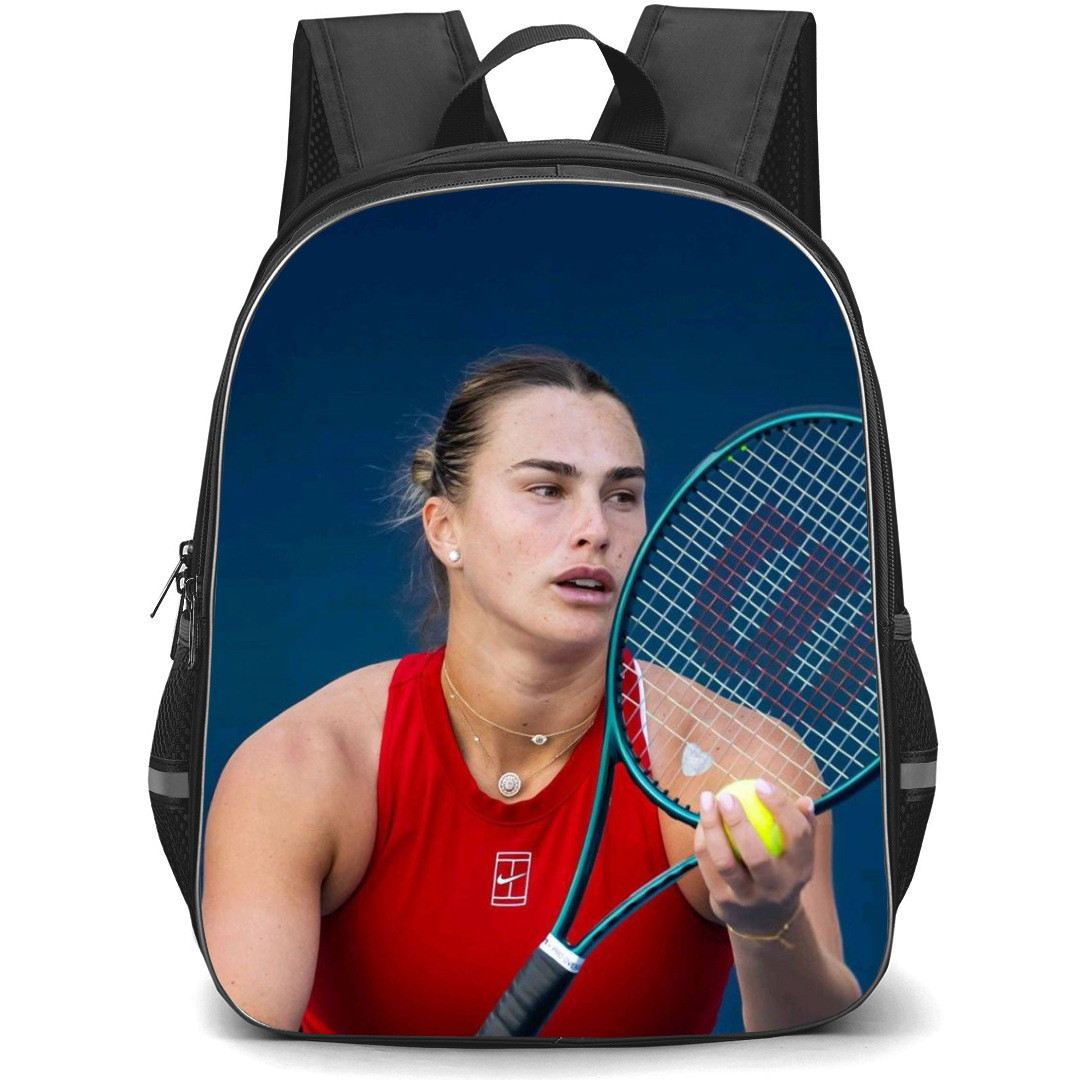 Aryna Sabalenka Backpack School Bag StudentPack - Aryna Sabalenka Serve Prep Pose In Red Shirt