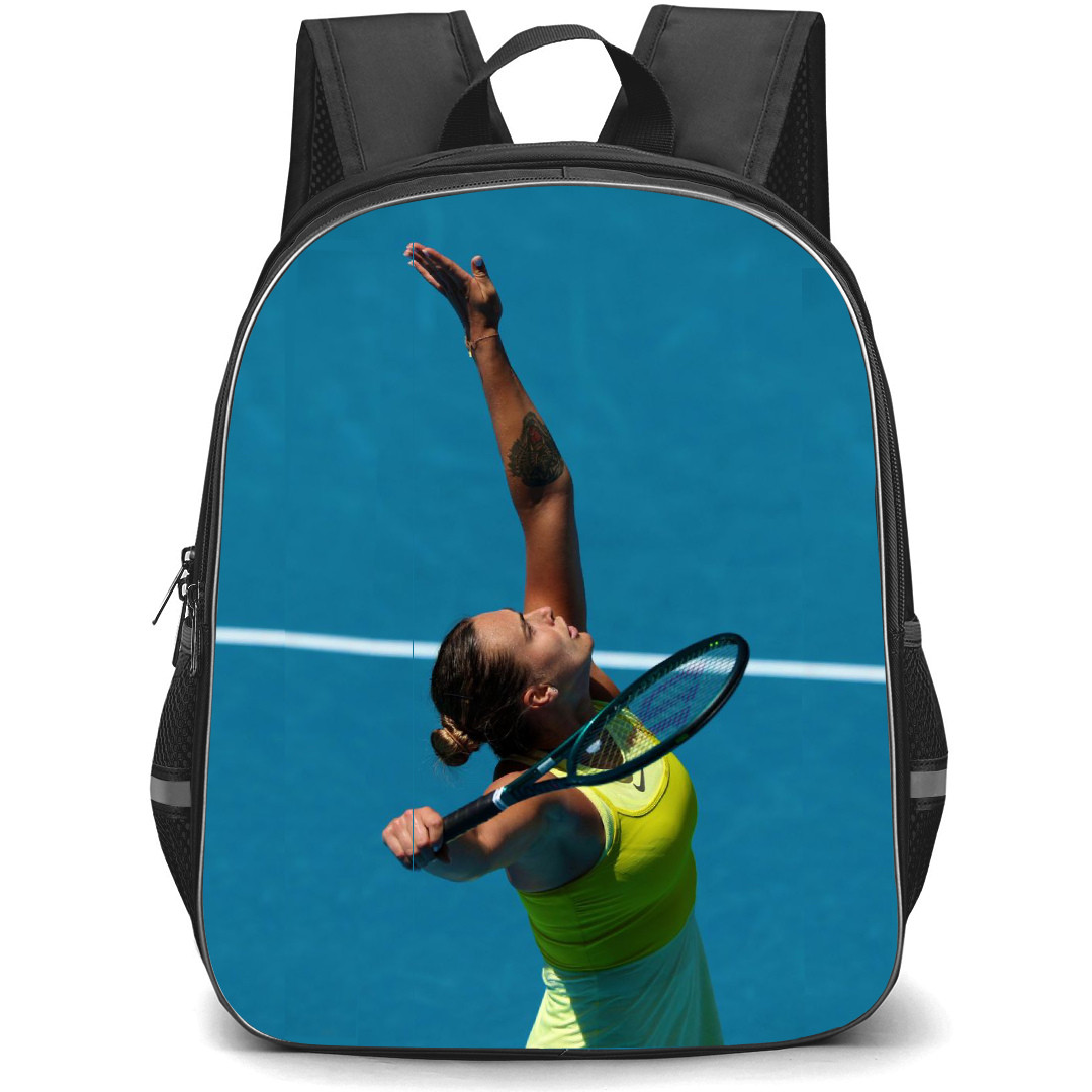 Aryna Sabalenka Backpack School Bag StudentPack - Aryna Sabalenka Toss Serve Pose In Yellow Shirt
