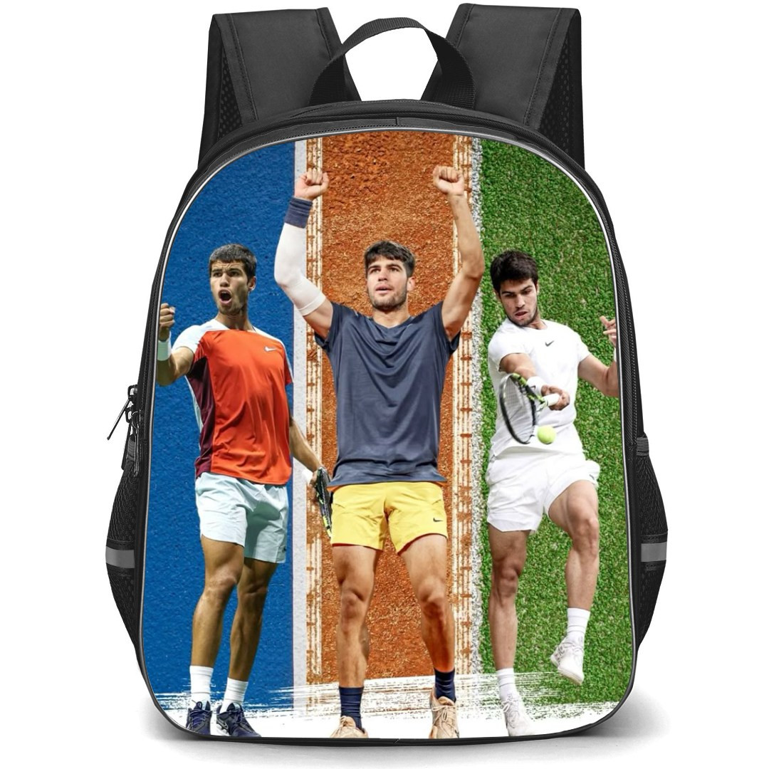 Carlos Alcaraz Backpack School Bag StudentPack - Carlos Alcaraz Celebrate Trio Collage Poster