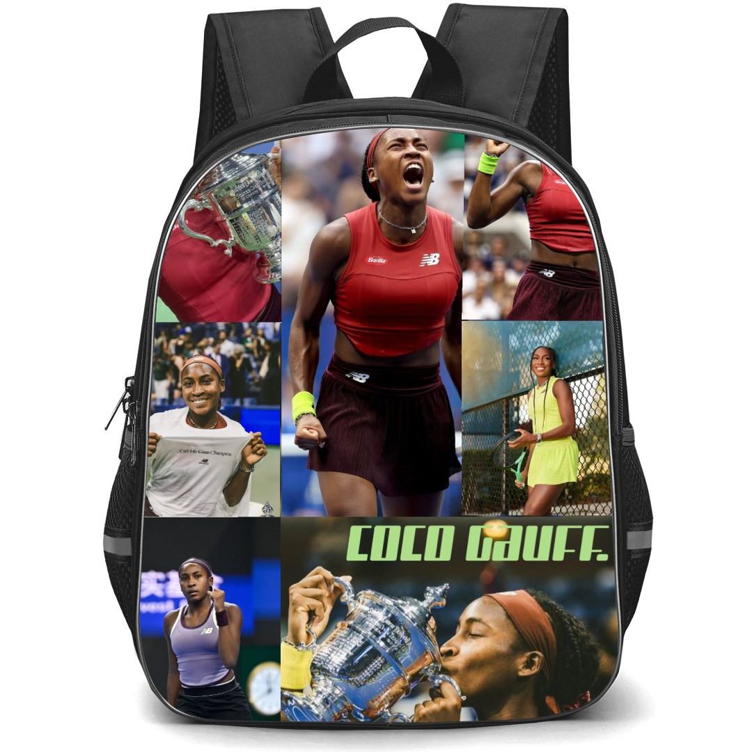 Coco Gauff Backpack School Bag StudentPack - Coco Gauff Shouting Trophy Portrait Collage