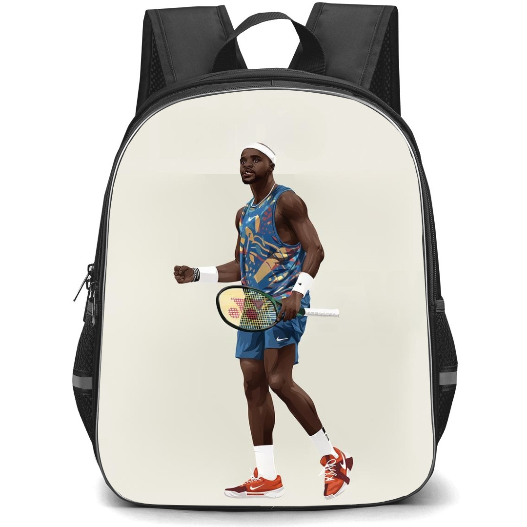 Tennis Frances Tiafoe Players Backpack School Bag StudentPack - Frances Tiafoe Walking Hold Racet Side Portrait Cartoon Art