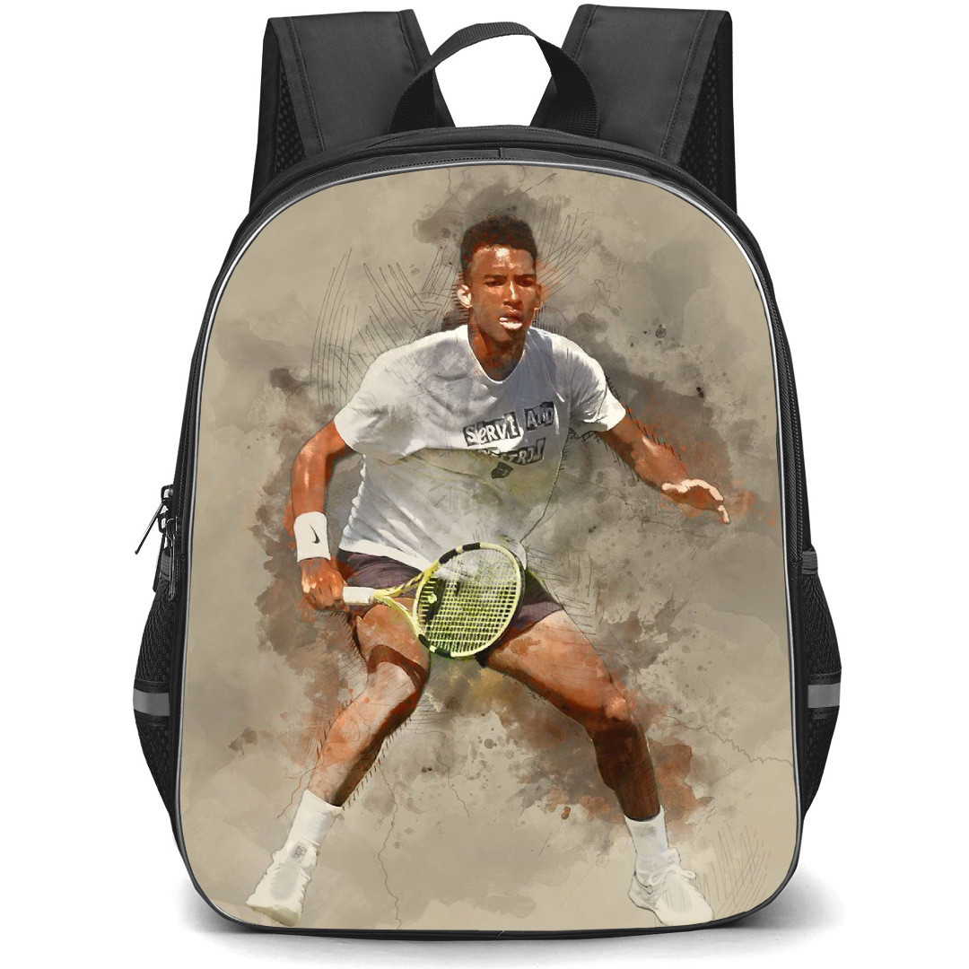 Felix Auger Aliassime Backpack School Bag StudentPack - Felix Auger Aliassime Playing Stance Portrait Cartoon Art