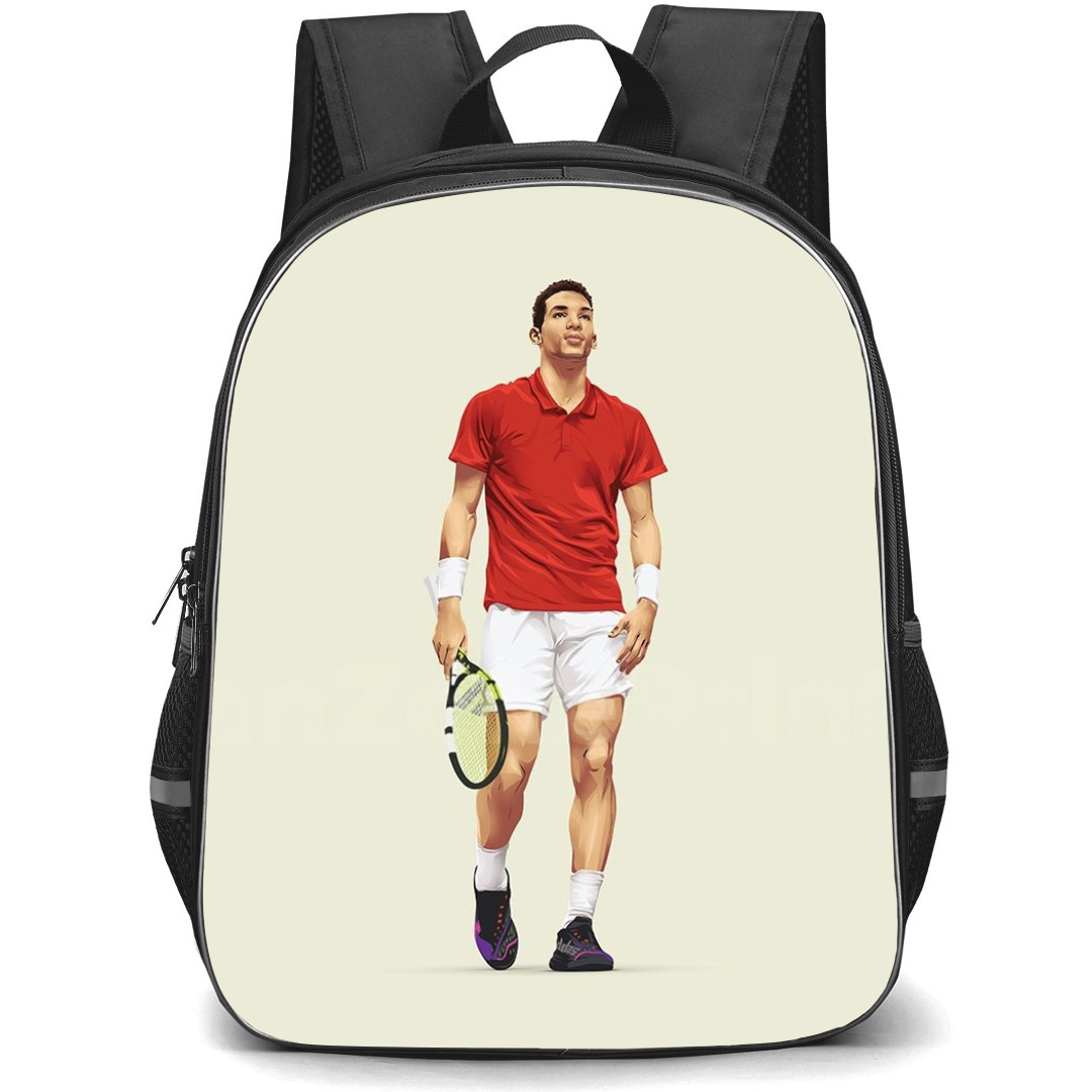 Felix Auger Aliassime Backpack School Bag StudentPack - Felix Auger Aliassime Walking Hold Racket Portrait Vector Art