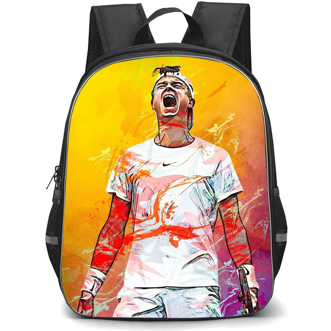 Holger Rune Backpack School Bag StudentPack - Holger Rune Shouting Paint Splash Portrait Cartoon Art