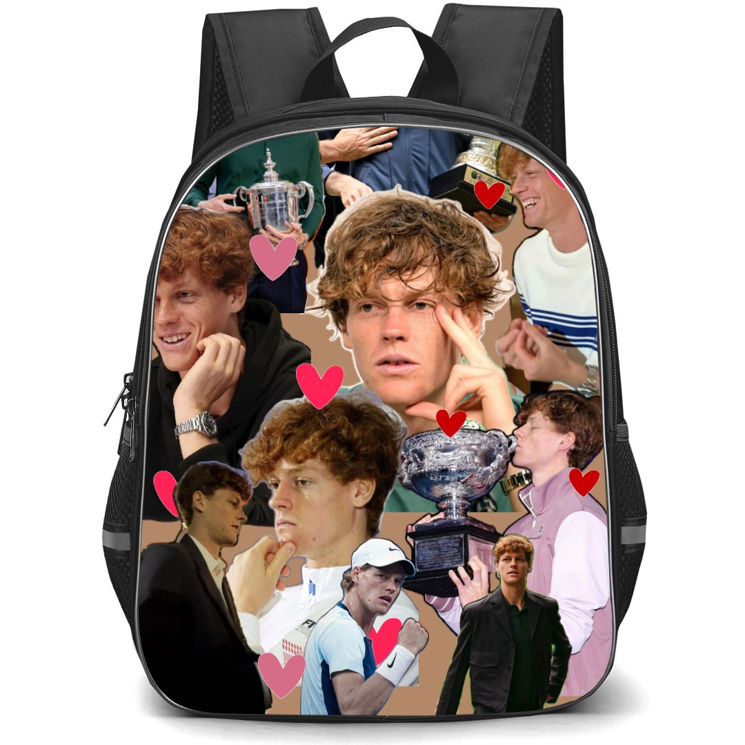 Jannik Sinner Backpack School Bag StudentPack - Jannik Sinner Sticker Portrait Heart Collage